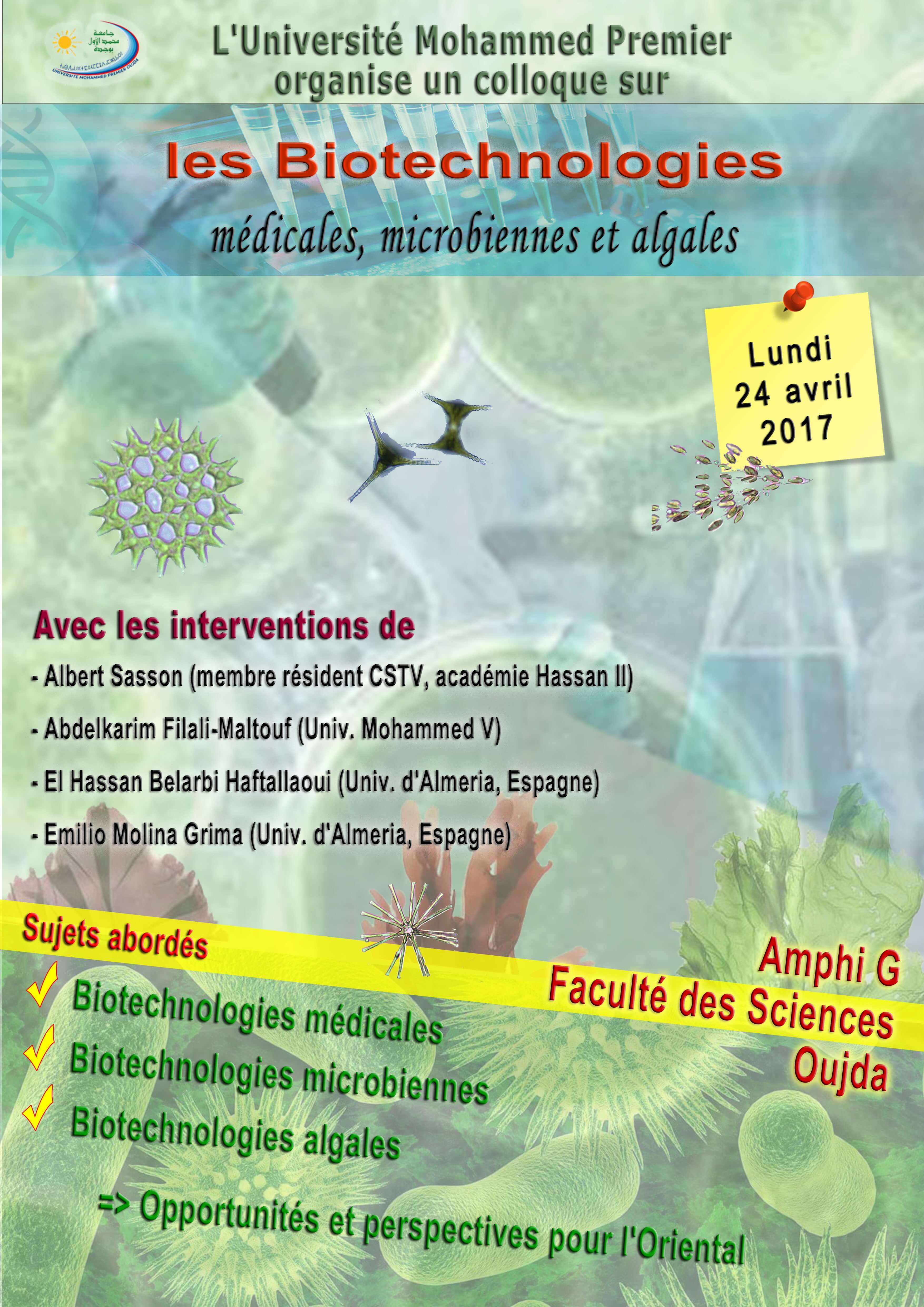 colloque sur les Biotechnologies Médicales, microbiennes et algales ￼